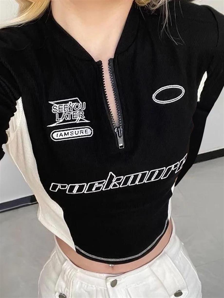 Rockmore Beyaz Şeritli Uzun Kollu Crop