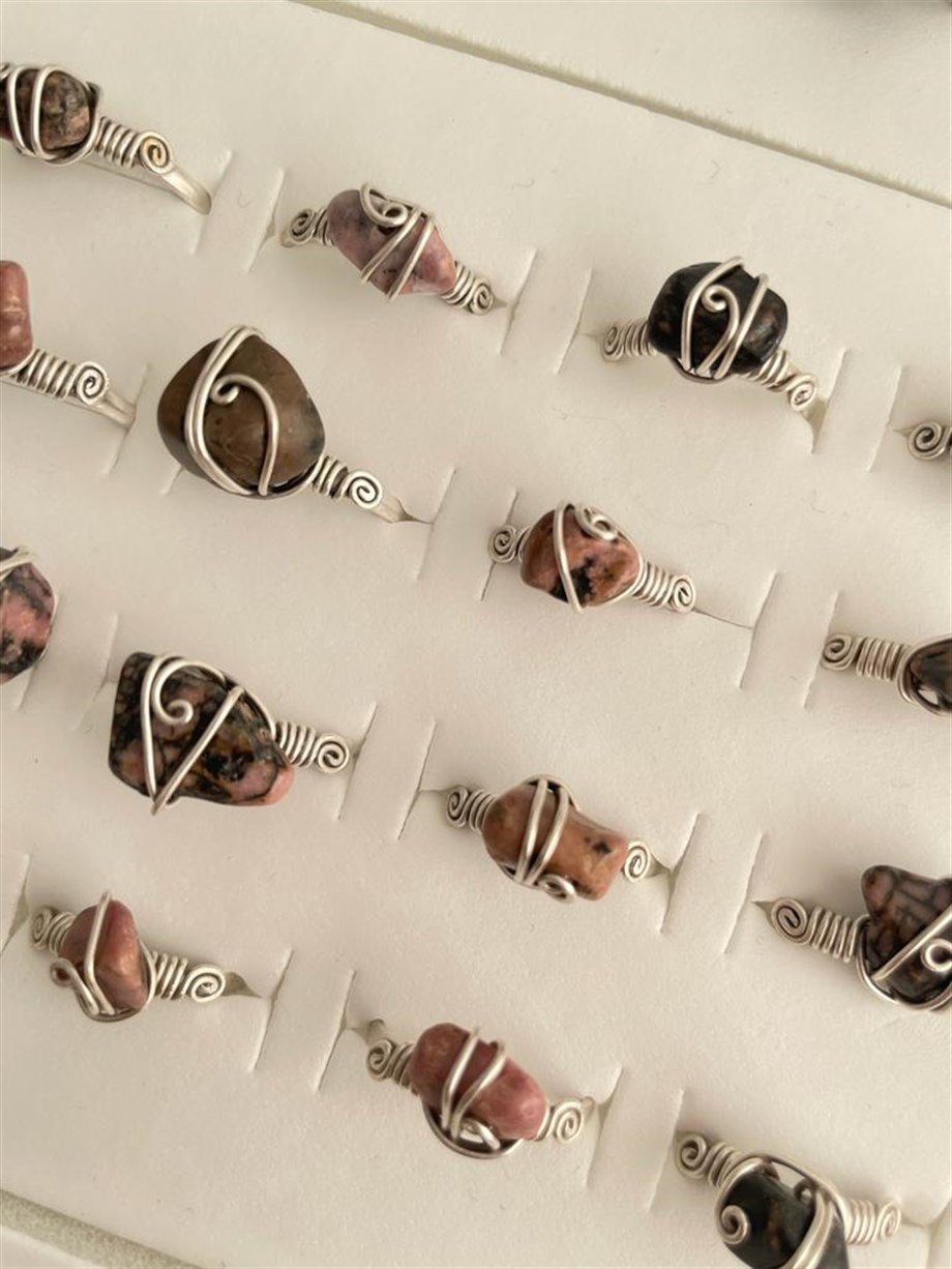 Rodonit Doğal taş Tel Sarma Yüzük I Handmade