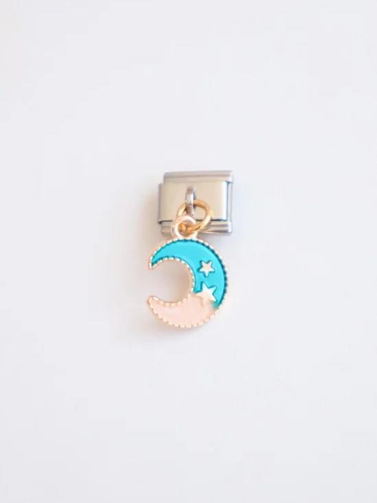 Sallantılı Mavi Beyaz Ay Yıldız İtalyan Charm
