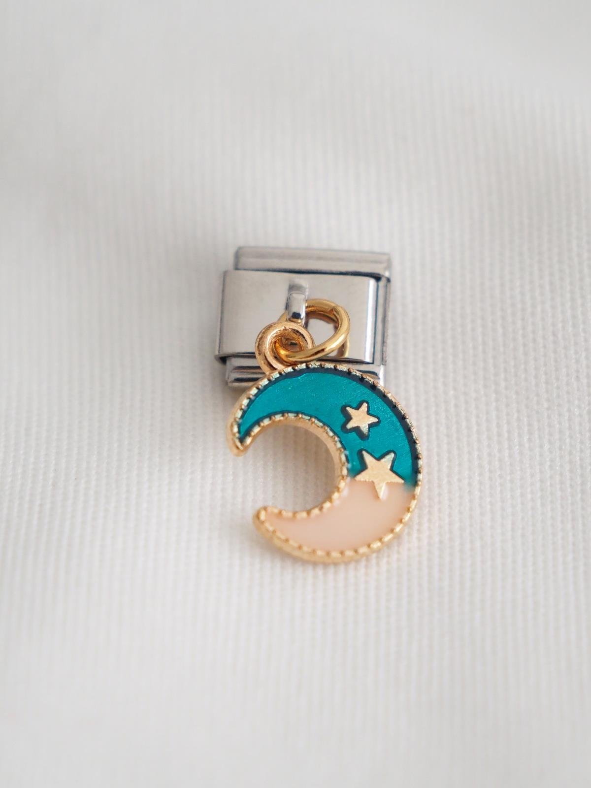 Sallantılı Mavi Beyaz Ay Yıldız İtalyan Charm