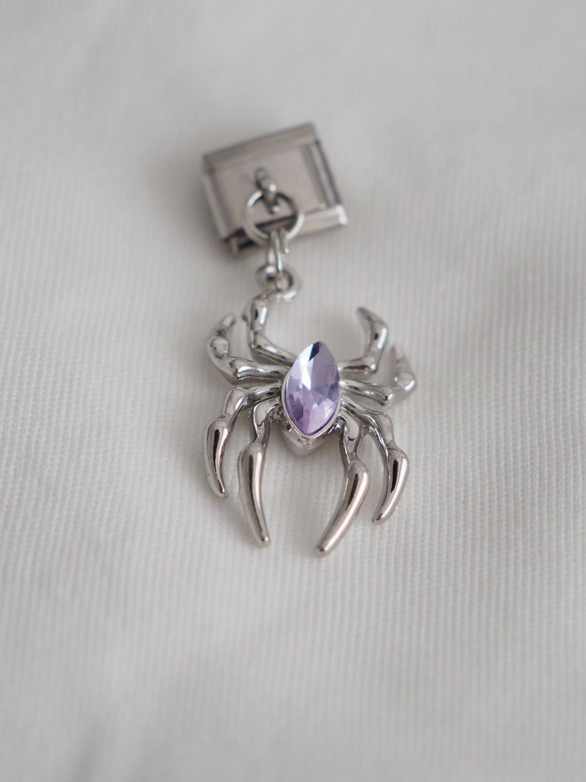 Sallantılı Mor Taşlı Örümcek İtalyan Charm