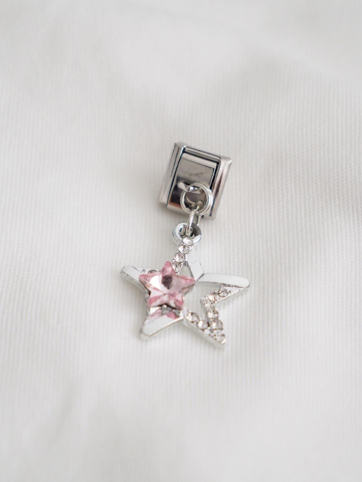 Sallantılı Pembe Çift Yıldız İtalyan Charm