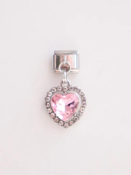 Sallantılı Pembe Zirkon Taşlı İtalyan Charm