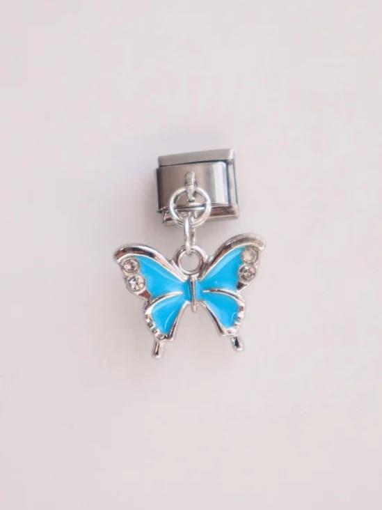 Sallantılı Taşlı Mavi Kelebek İtalyan Charm