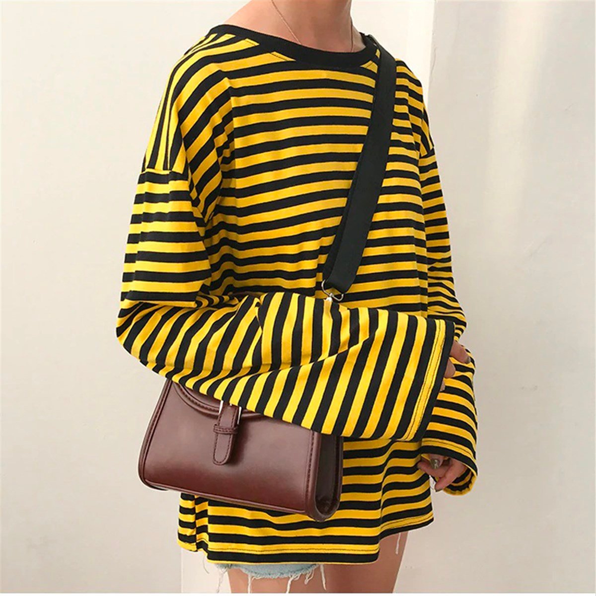 Sarı-Siyah Çizgili Oversize (Unisex) Uzun Kollu