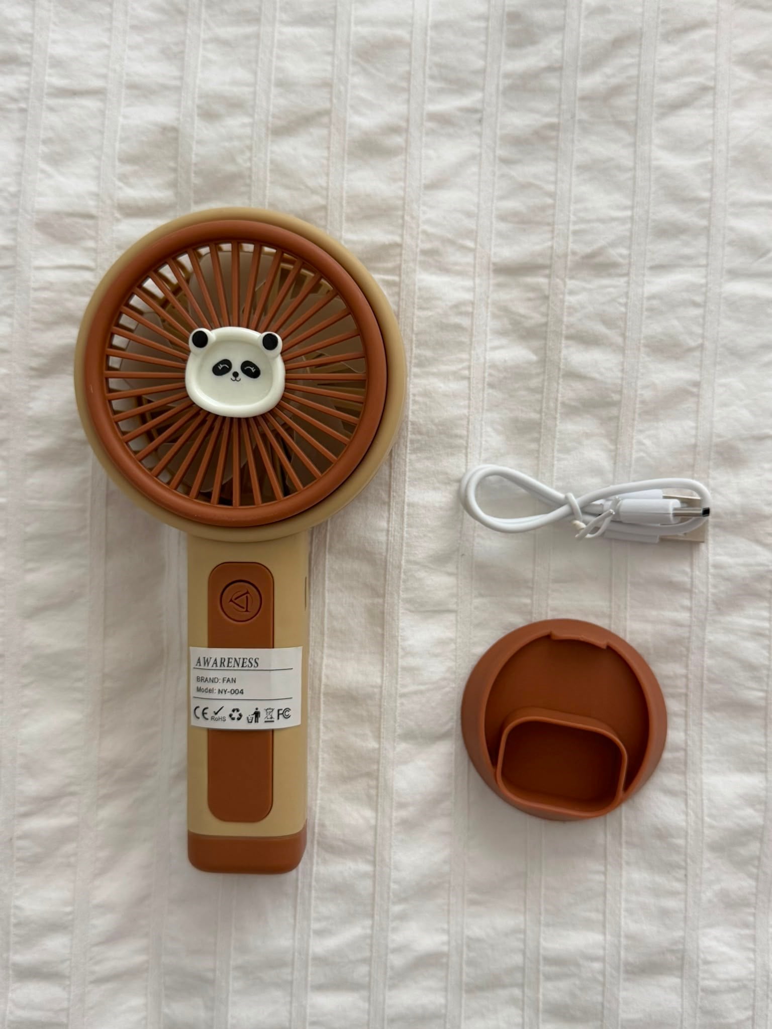 Şarjlı Mini El Fanı Kahve Panda