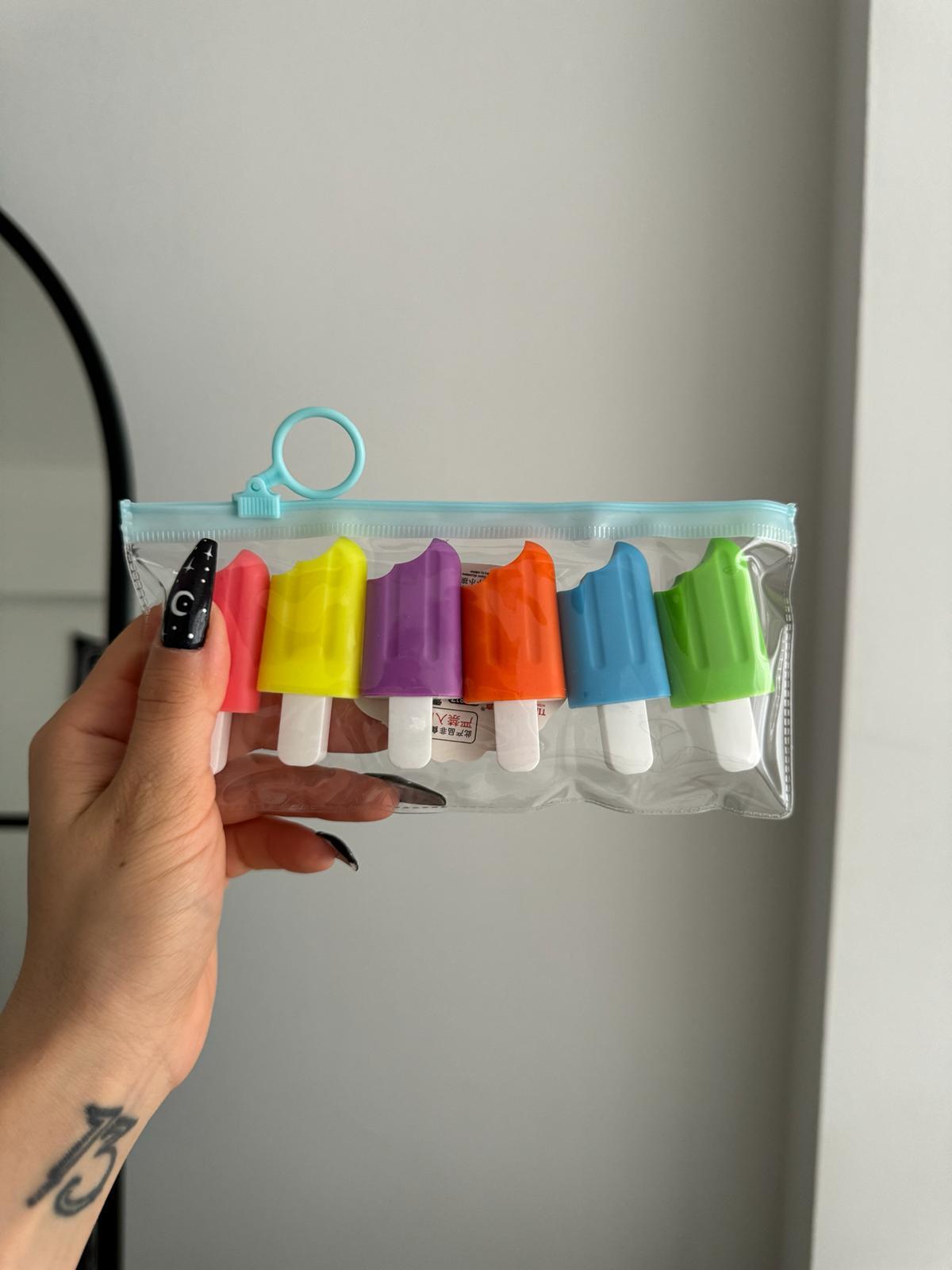 Şeffaf Çantalı Dondurma İşaretleme Kalemi 6lı Neon