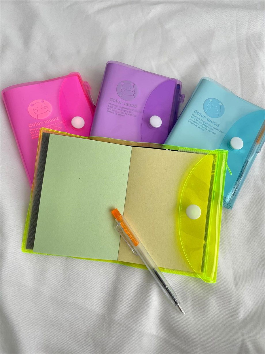 Şeffaf Renkli Kılıflı Kalemli Not Defteri