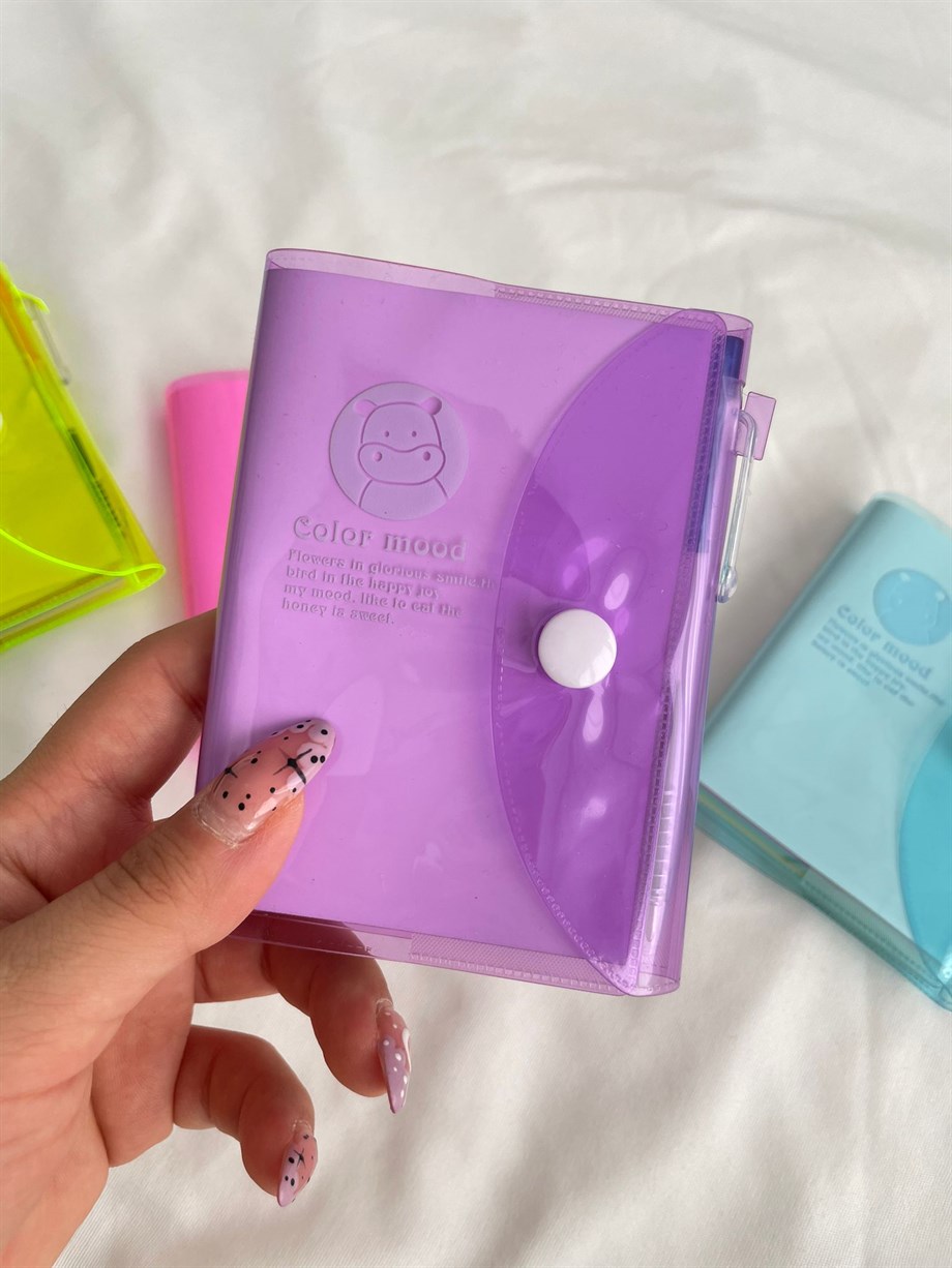 Şeffaf Renkli Kılıflı Kalemli Not Defteri