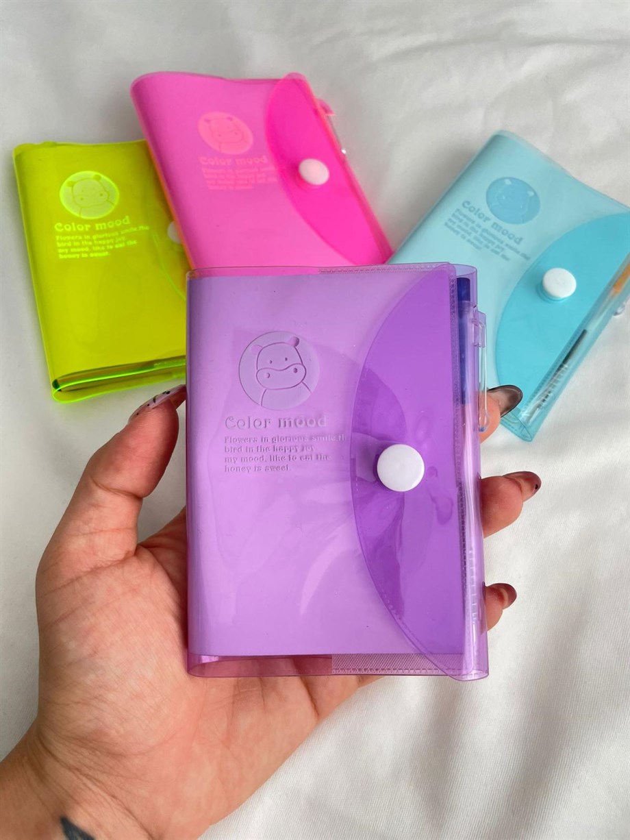 Şeffaf Renkli Kılıflı Kalemli Not Defteri