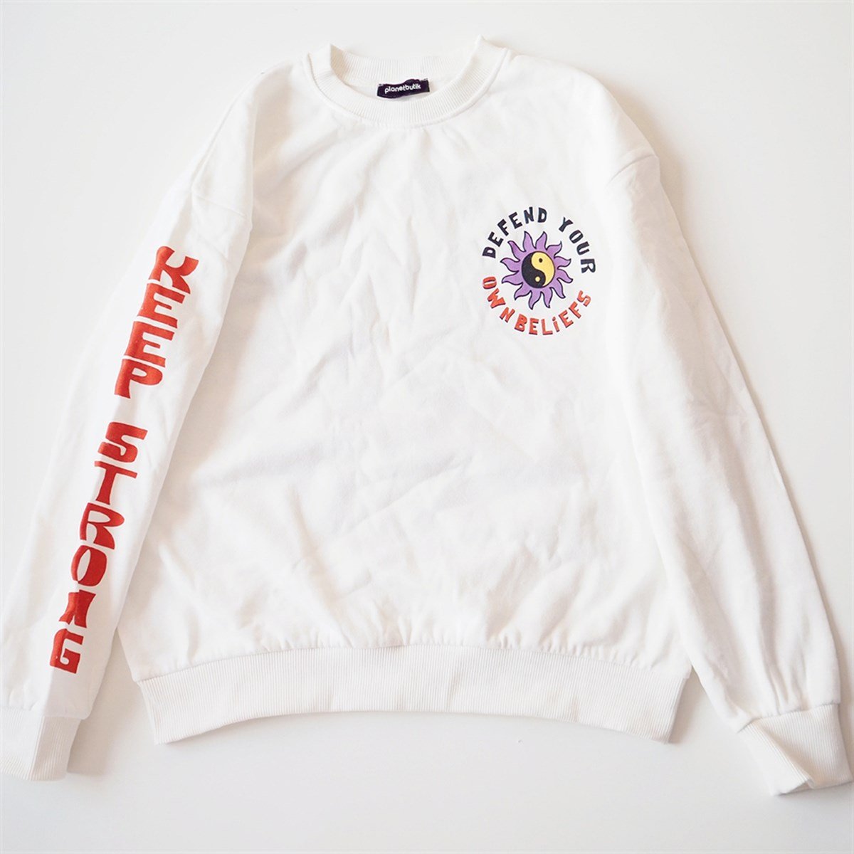 Sırt Baskılı Defend Your Beyaz Sweatshirt