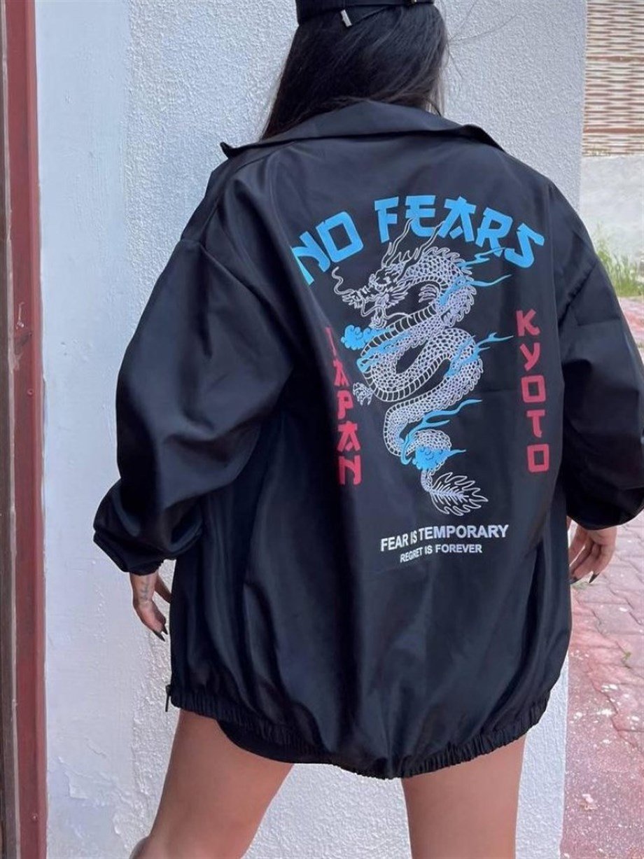 Siyah Japan Dragon Oversize Mevsimlik Ceket