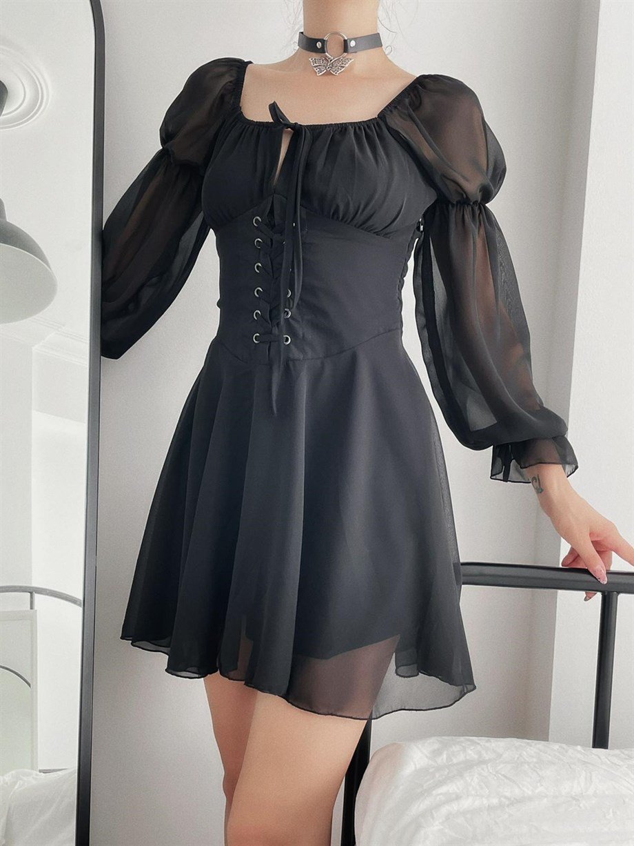 Siyah Korseli Tül Elbise