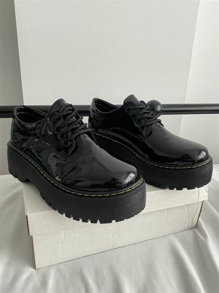 Siyah Oxford Ayakkabı Parlak Rugan