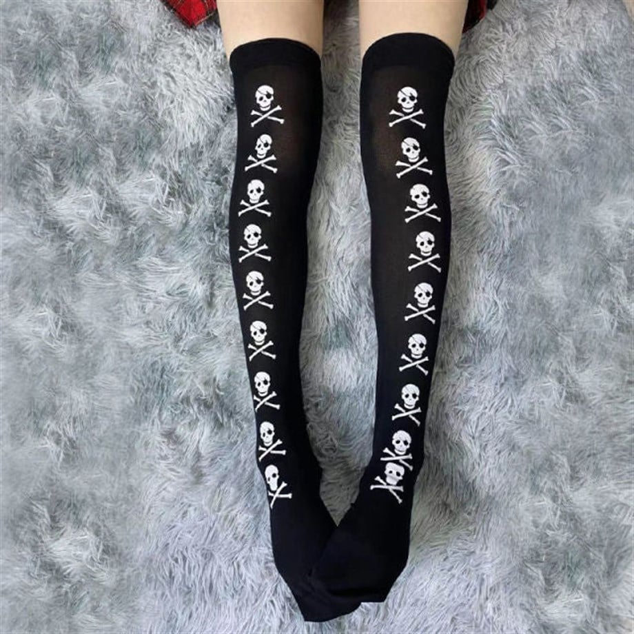 Siyah Pirate Skull Diz üstü Çorap