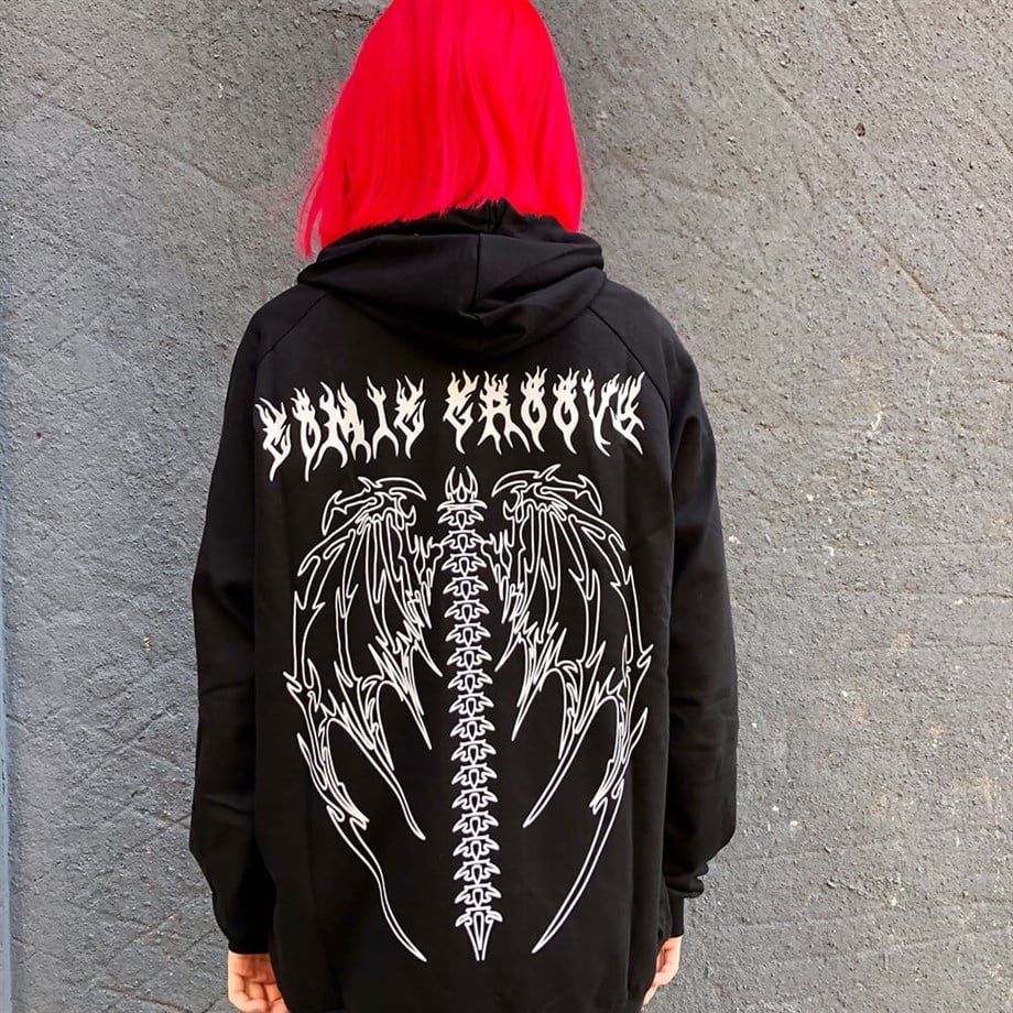 Siyah Tribal Gothic Wings (Unisex) Kapşonlu