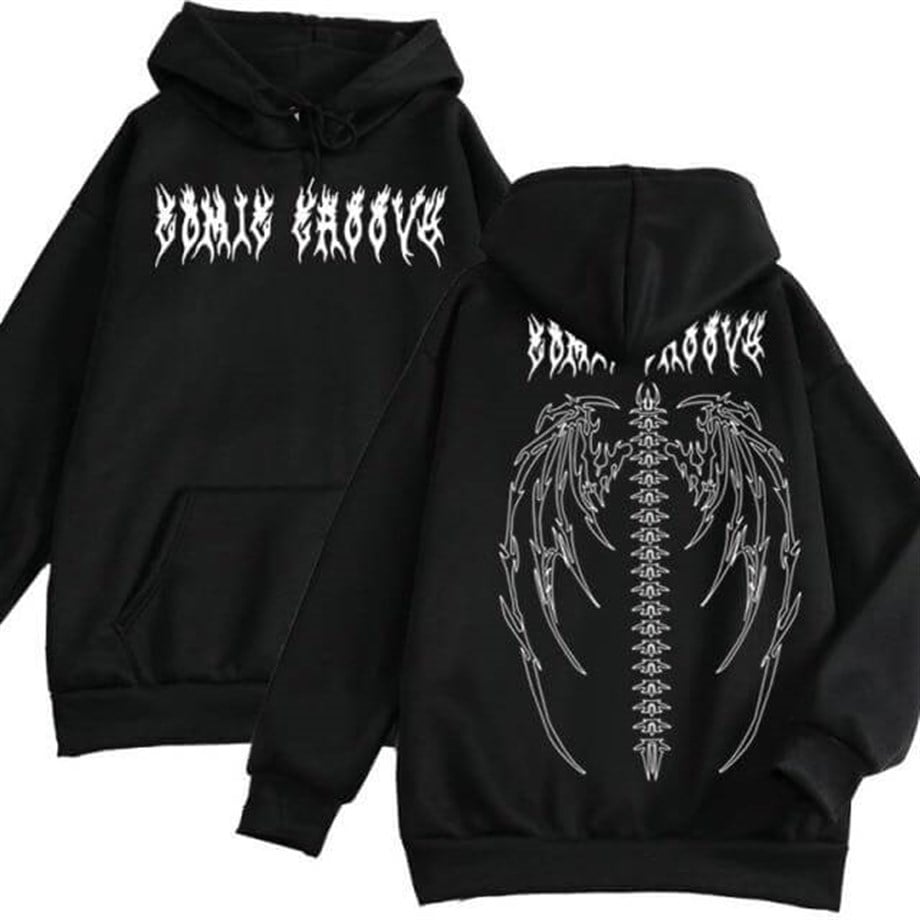 Siyah Tribal Gothic Wings (Unisex) Kapşonlu