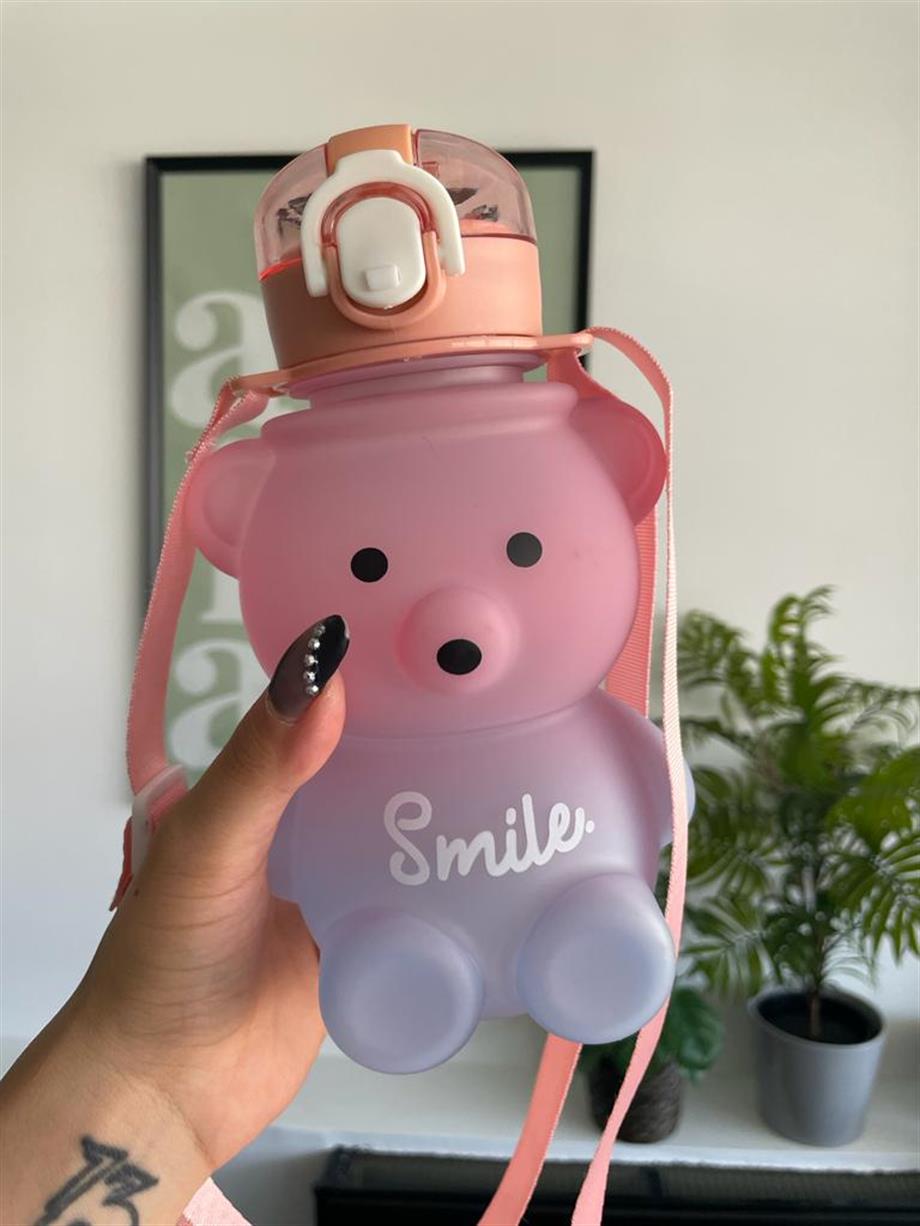 Smile Cute Ayıcık Bottle Suluk Matara Pembe Mor 