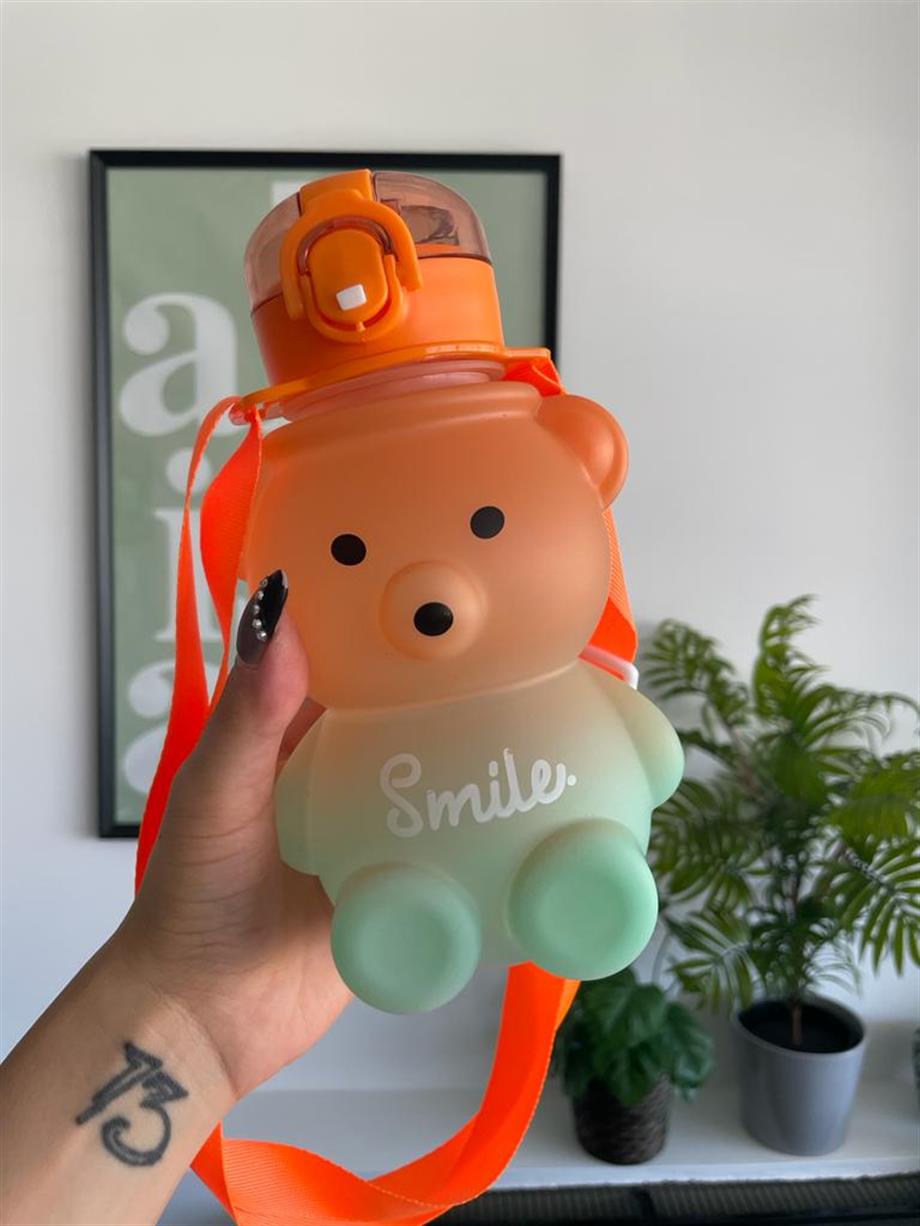 Smile Cute Ayıcık Bottle Suluk Matara Yeşil Turuncu