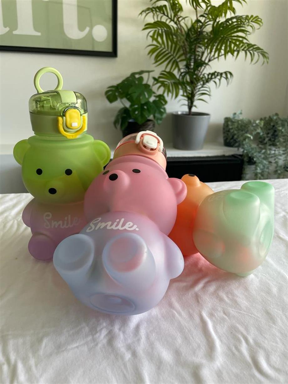 Smile Cute Ayıcık Bottle Suluk Matara Pembe Mor 
