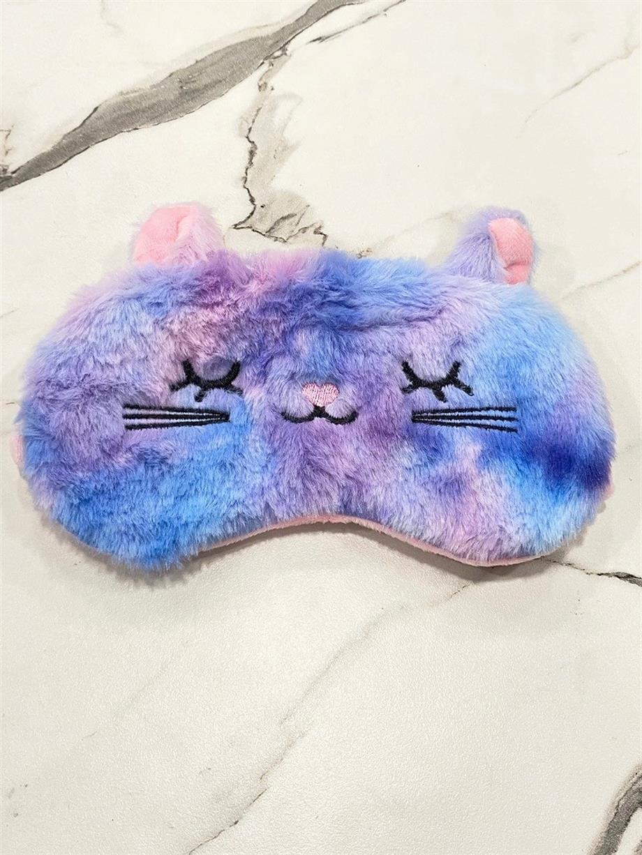 Soft Mor Karma Renkli Kedi Kulak Detaylı Peluş Uyku Maskesi
