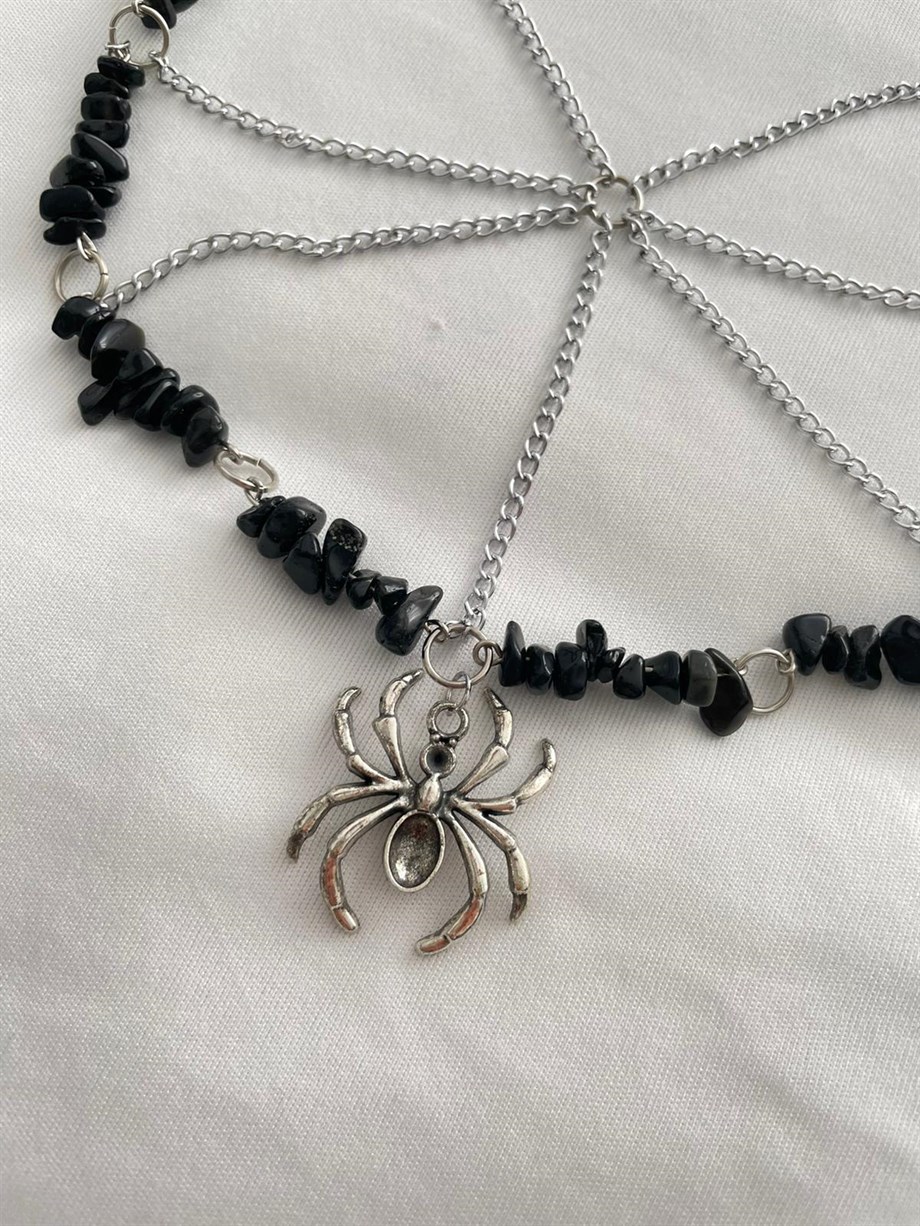 Spider Web Doğal Taş Grunge Kolye I Handmade