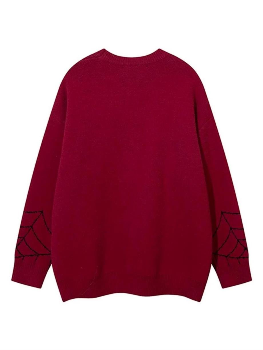 Spider Web Oversize Unisex Kırmızı Kazak