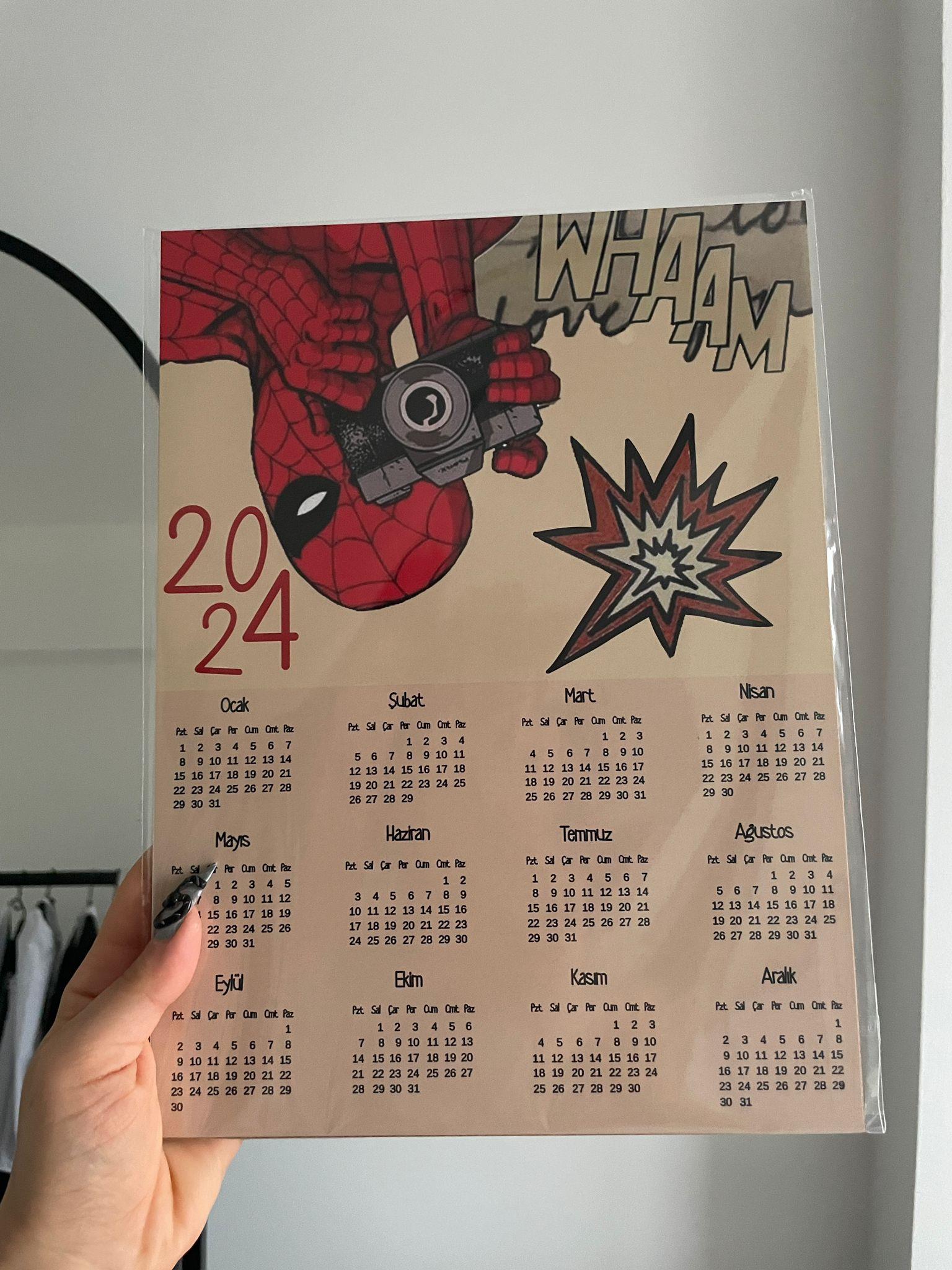 Spiderman 2024 Ahşap Duvar Takvimi