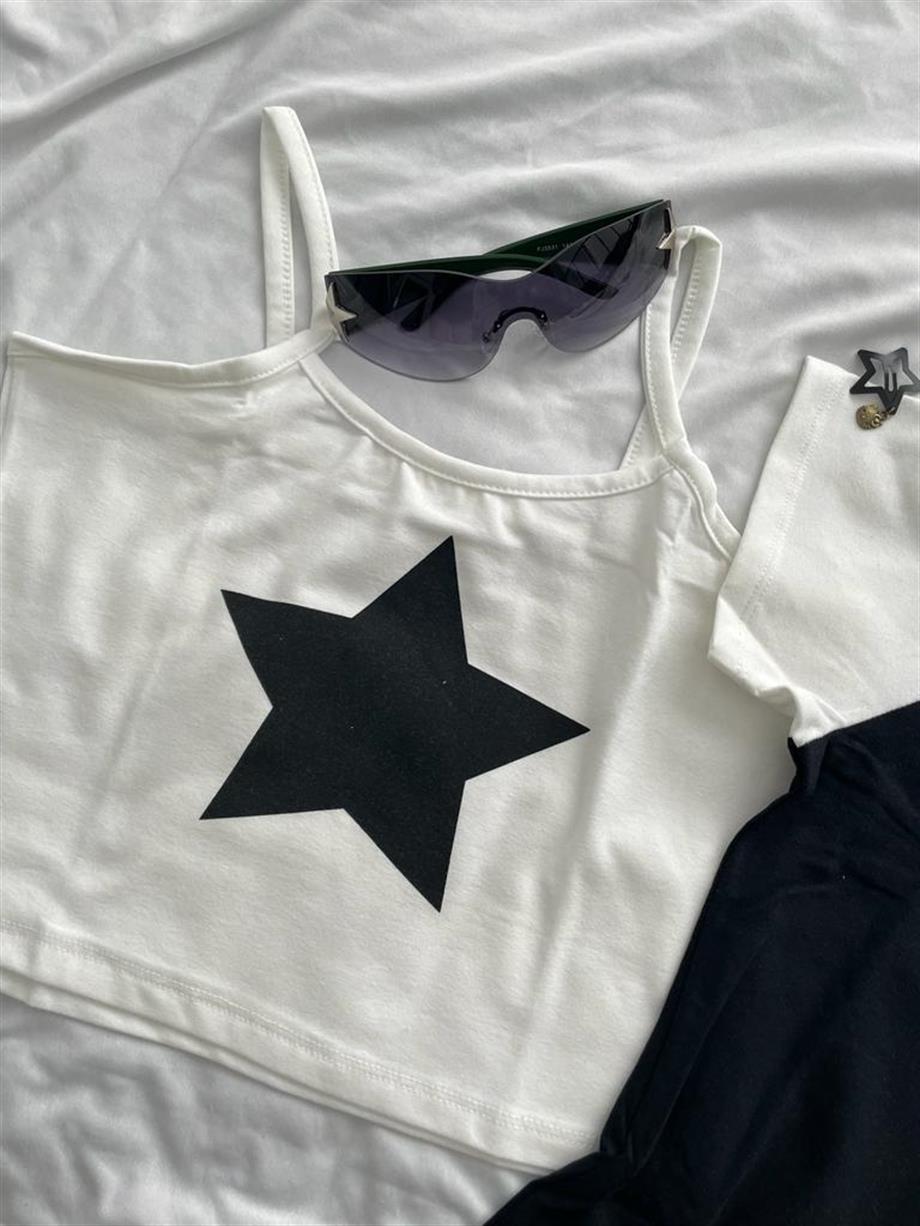 Star Askılı Beyaz Crop