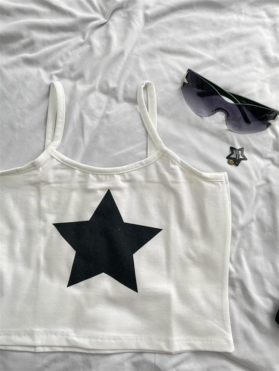 Star Askılı Beyaz Crop
