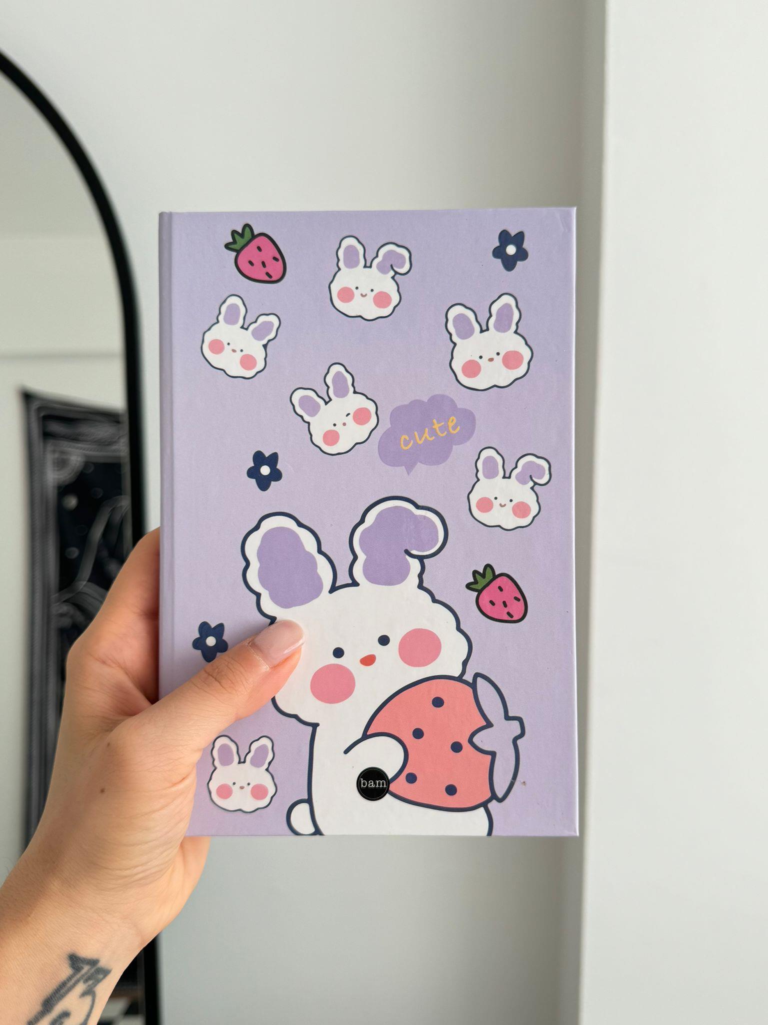 Strawberry Rabbit Lastikli Sert Kapak Defter