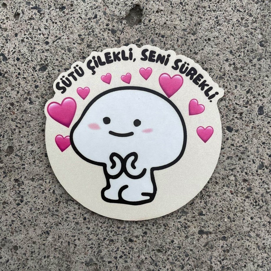 Sütü Çilekli Seni Sürekli Bardak Altlığı