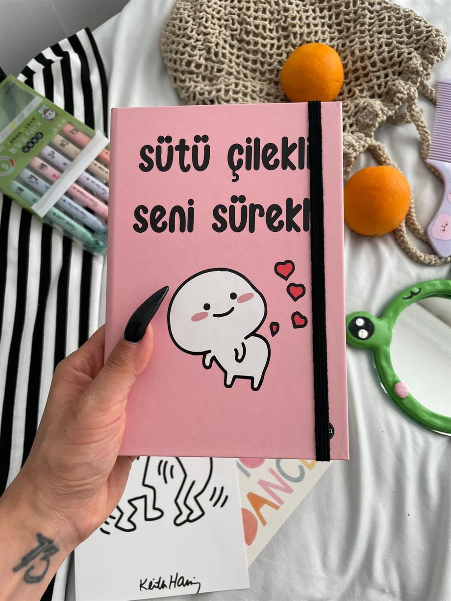 Sütü Çilekli Seni Sürekli Lastikli Sert Kapak Defter