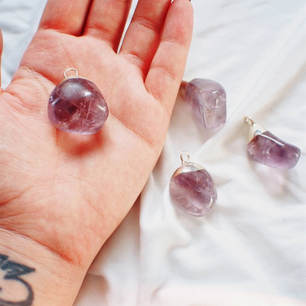 Tamburlu Ametist Doğal Taş Aksesuar Charmı I DIY