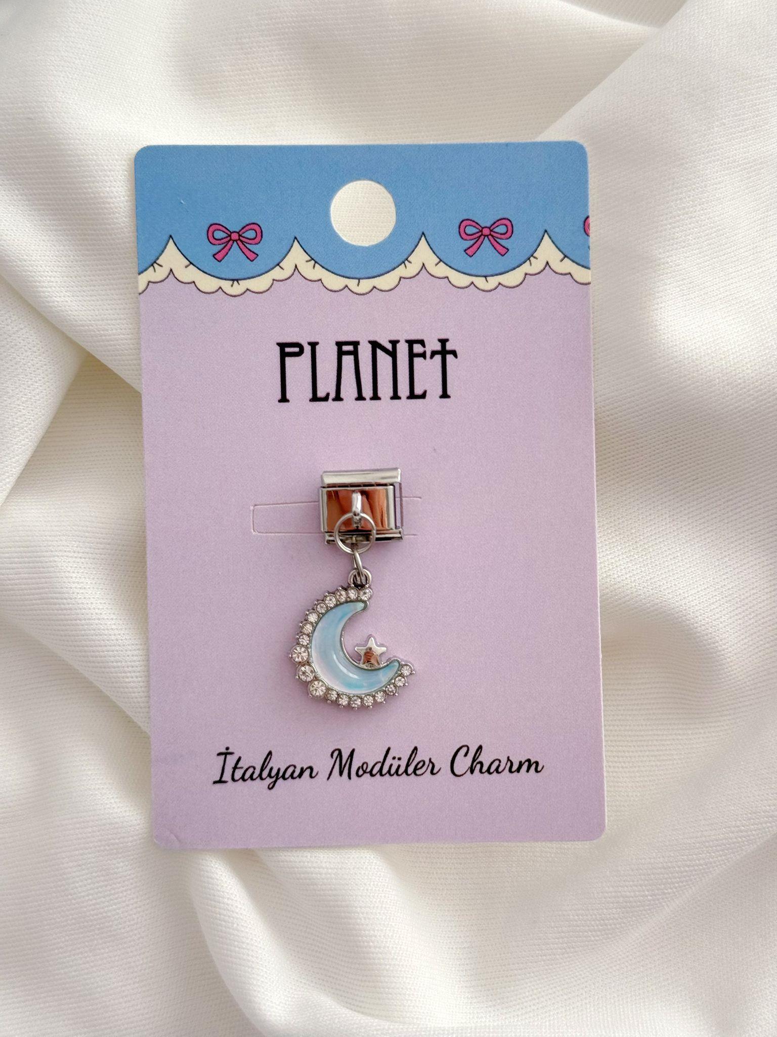 Taş Detay Hilal Sallantılı Kartlı İtalyan Charm