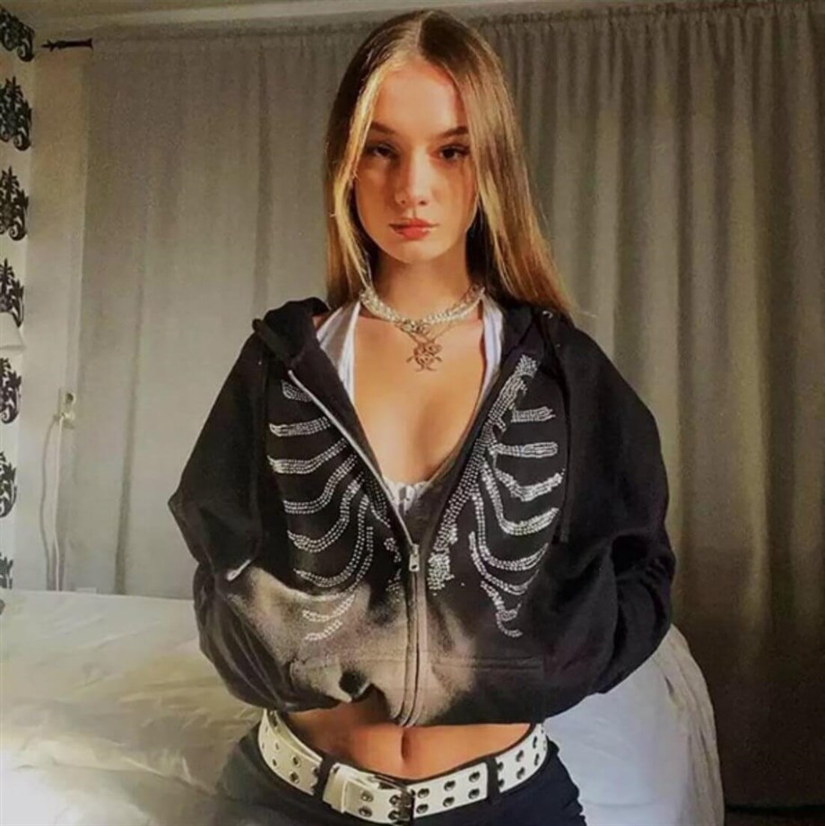 Taş İşlemeli İskelet Gothic (Unisex) Kapşonlu Sweatshirt
