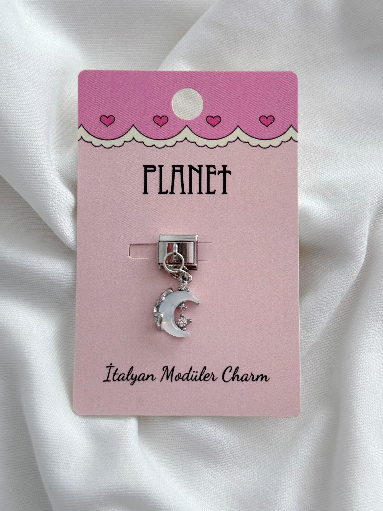 Taşlı Hilal Sallantılı Kartlı İtalyan Charm