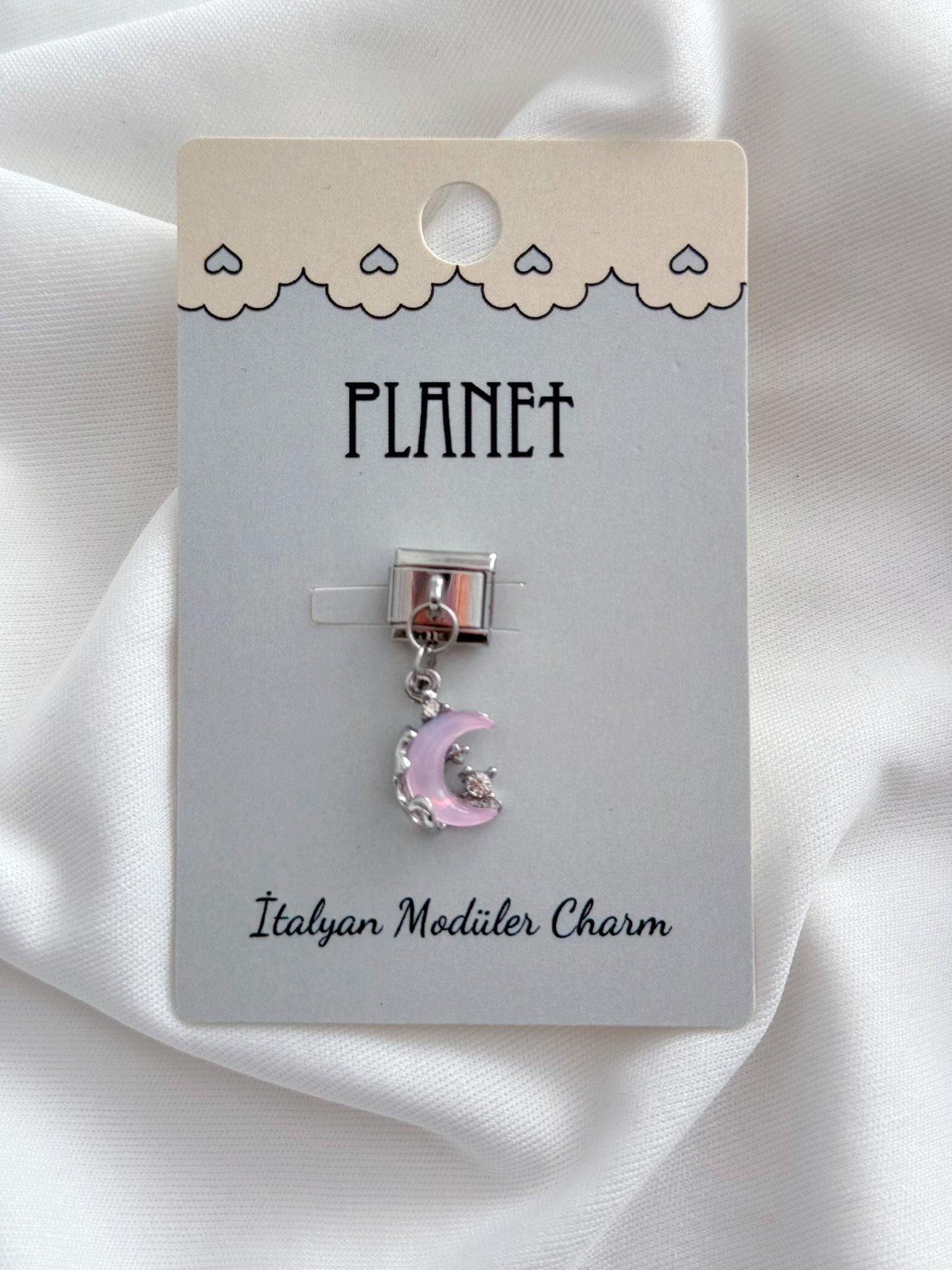 Taşlı Hologram Hilal Sallantılı Kartlı İtalyan Charm