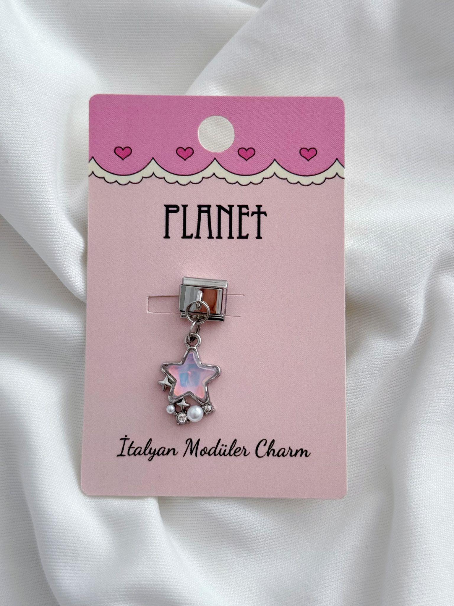 Taşlı Hologram Yıldız Sallantılı Kartlı İtalyan Charm