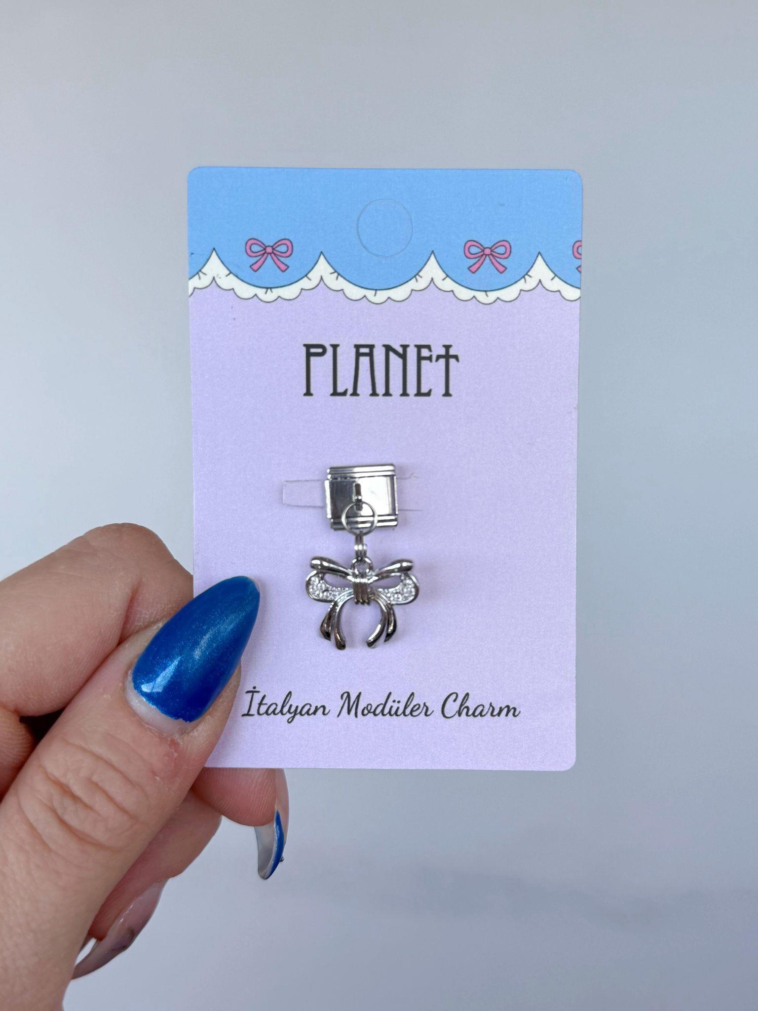 Taşlı Kurdele Sallantılı Kartlı İtalyan Charm