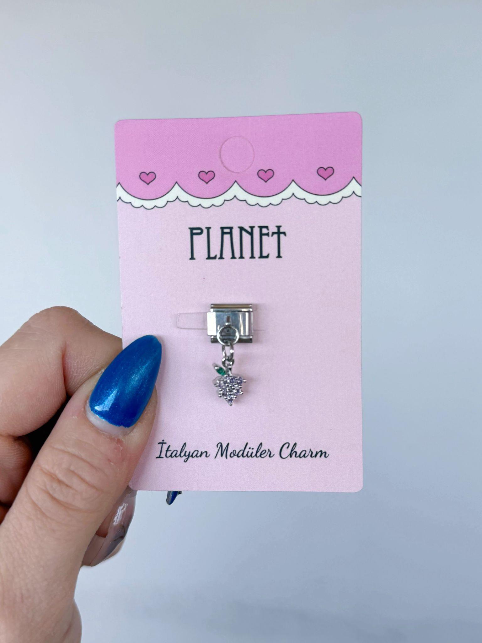 Taşlı Üzüm Sallantılı Kartlı İtalyan Charm