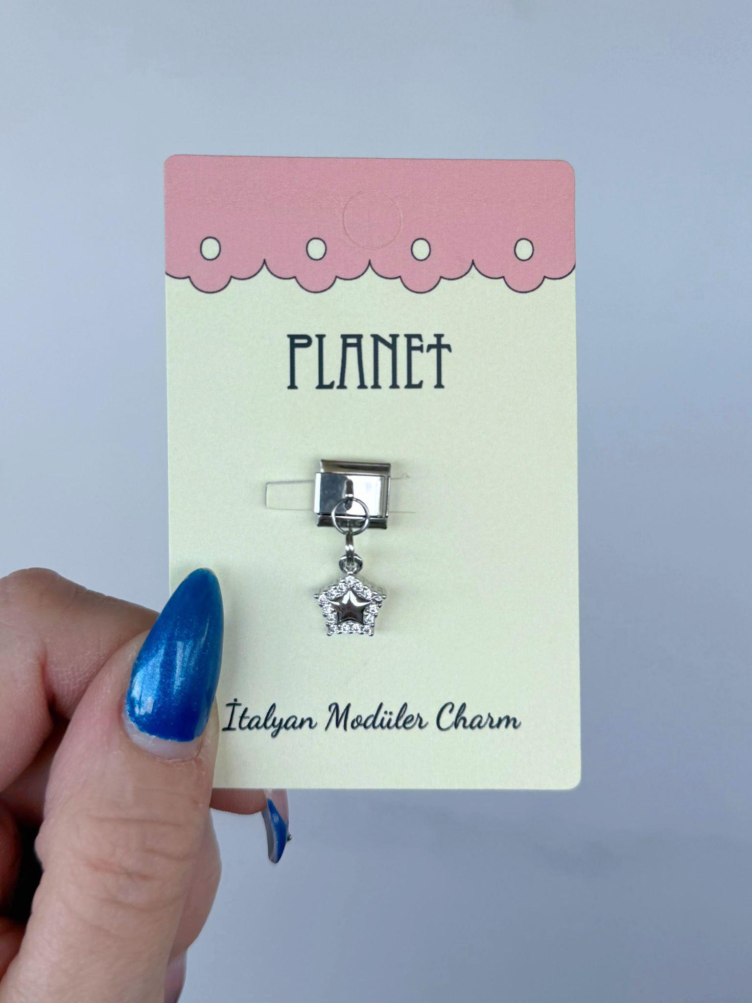 Taşlı Yıldız Sallantılı Kartlı İtalyan Charm