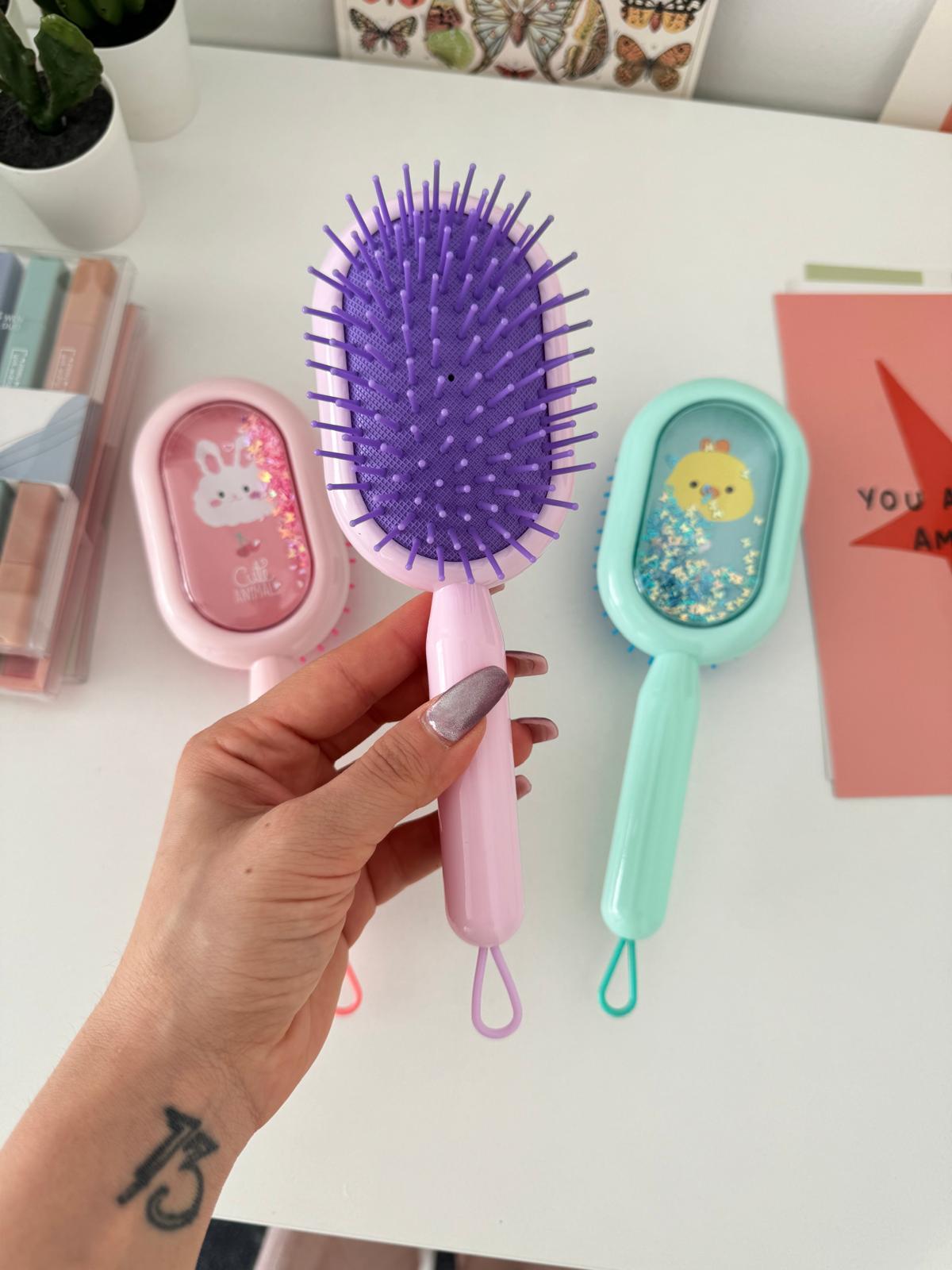 Tavşan Figürlü Pembe Saç Tarama Fırçası