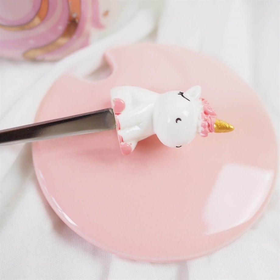 Unicorn Tasarımlı Kaşıklı Kapaklı Kupa Bardak