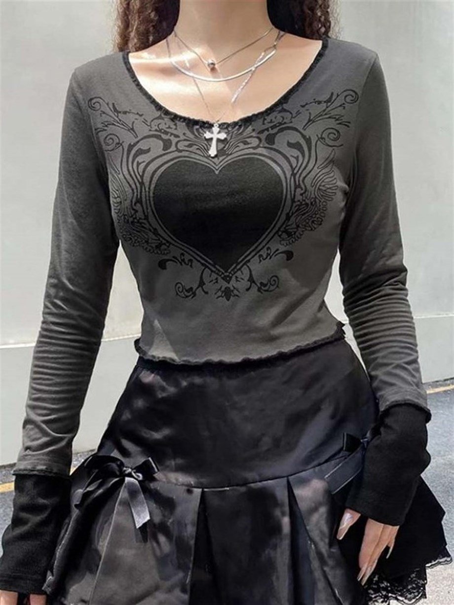 Y2K Gothic Heart Bluz