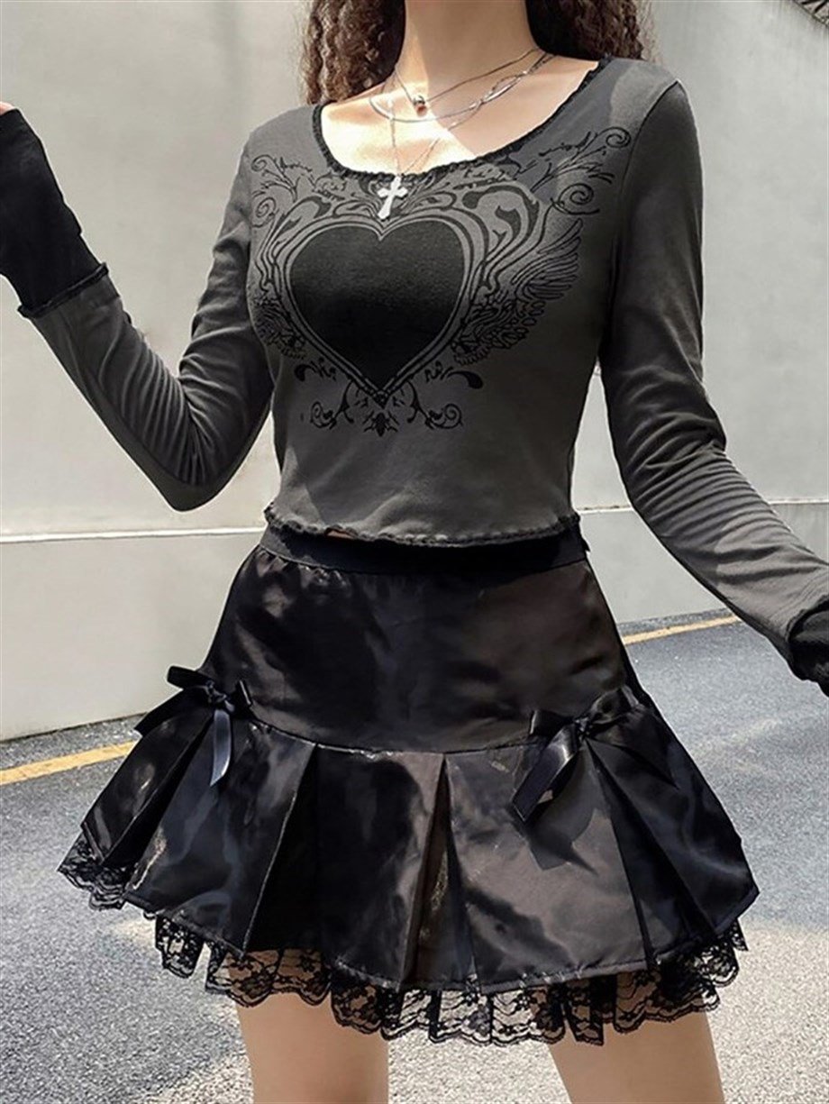 Y2K Gothic Heart Bluz