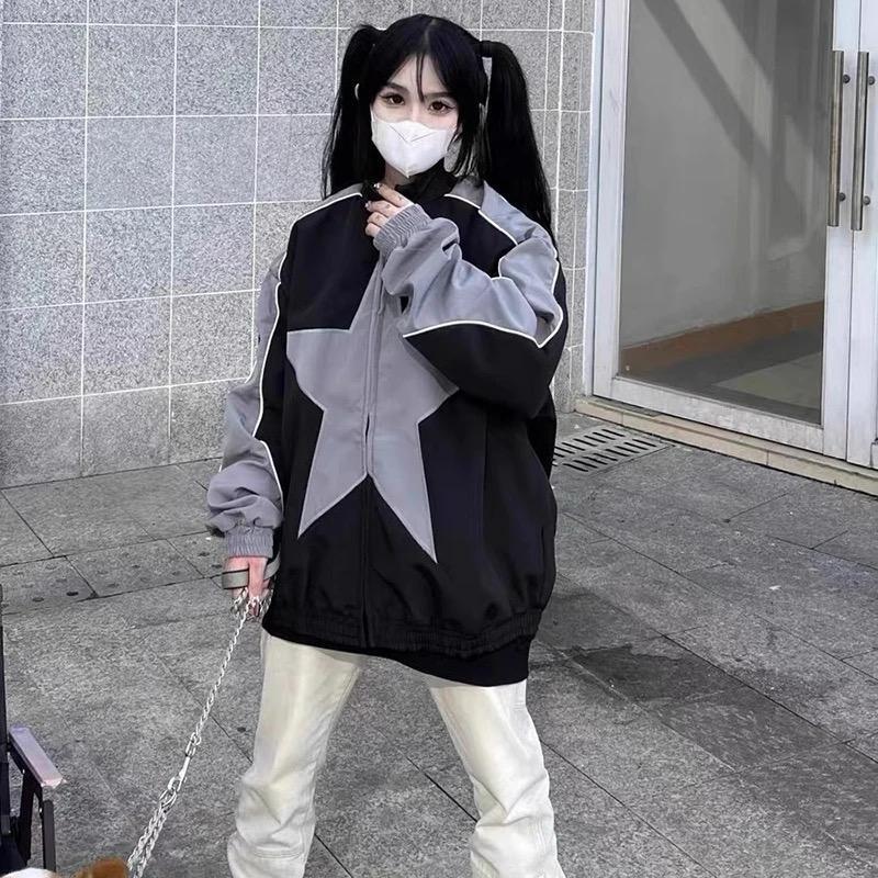 Y2k Star Patchwork Bomber Ceket