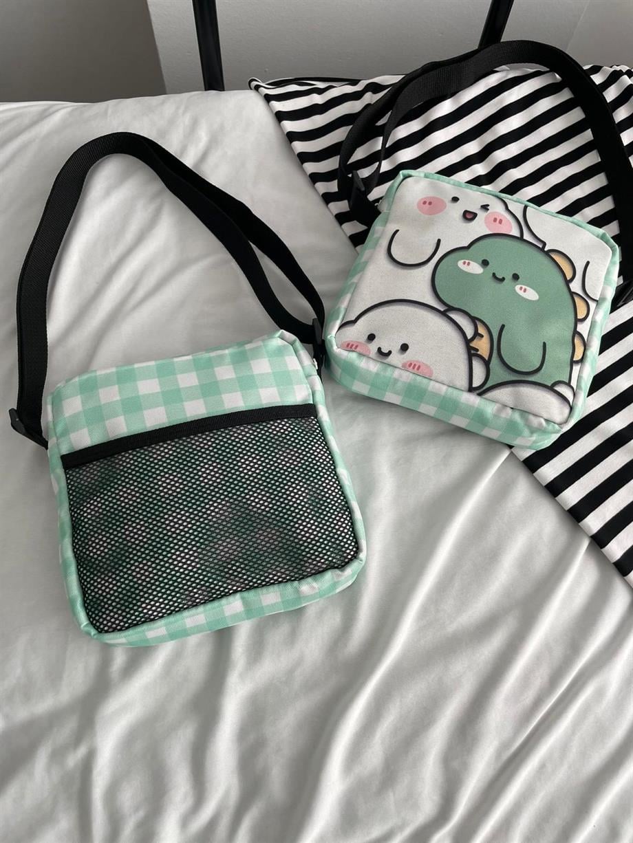 Yeşil Dinozor Fileli Crossbody Çanta