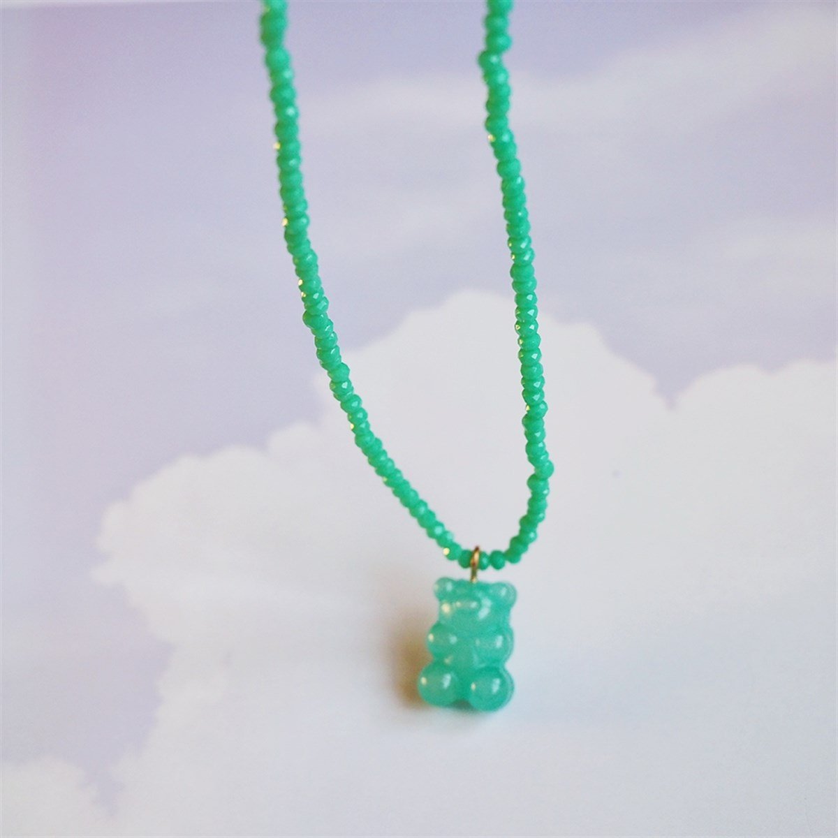 Yeşil Taşlı Jelibon Kolye I Handmade