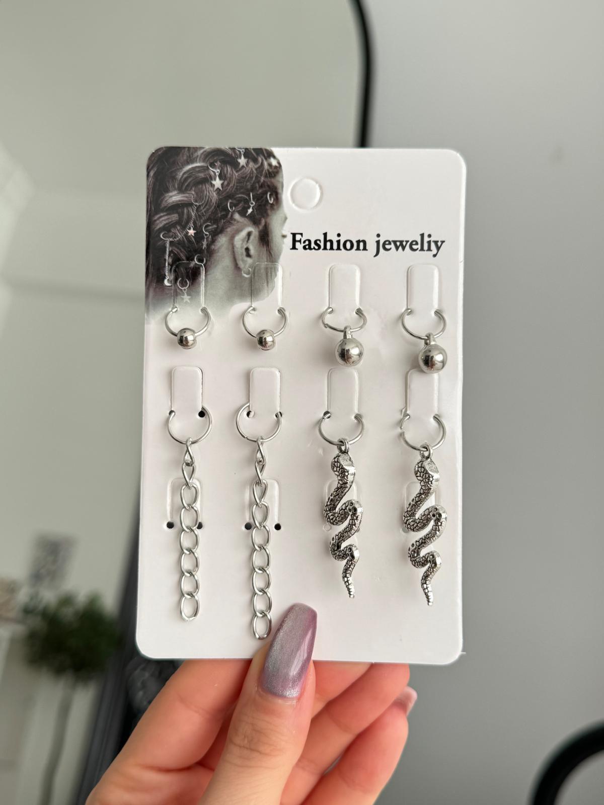 Yılan ve Zincir 12li Saç Küpesi